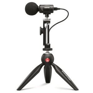 Shure MV88+ 비디오 키트 및 Android용 디지털 스테레오 콘덴서 마이크, Manfrotto PIXI 삼각대, 휴대폰 클램프, 마운트, iOS USBC 케이블과 함께 차세대 호환성 연결성을 제공합니다