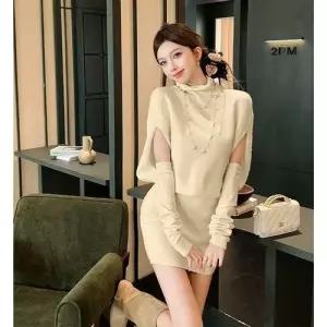 천금 망토 트렌디 아이템 힙업 원피스+토시 치마 여자 미니 니트 겨울 가을 HT4