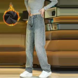여사친 바지 캐주얼 빈티지 트렌디 배기핏 기모 접조별 아이템 추동 청바지 HT4