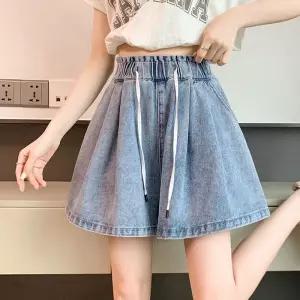 데님 루즈핏 허리 여름옷 청 반바지 중 와이드 밴딩 고등학생 소 치마바지