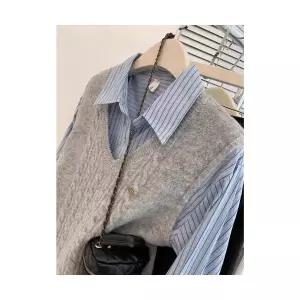 여자 가을 블라우스 회색 브이넥 니트 조끼 셔츠에 겹쳐 입은 투피스 원픽3