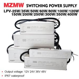 MZMW IP67 방수 스위칭 전원 공급 장치 25W-400W AC-DC 12V 24V 36V 48V 야외 조명 상자 LED 드라이버 변압