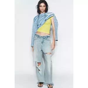 zara 자라 스트라이프 텍스트 티셔츠 - 블루