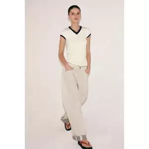 zara 자라 콘트라스트 립 티셔츠 - 크림