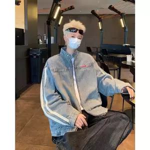 호크아이 남성 데님 청 가을 카고 워싱 재킷 스트라이프 배색 데일리룩 스탠딩 코트 KUK3