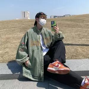 호크아이 남성용 데님 청 빈티지 자켓 코트 라이더 자수 카고 루즈핏 봄가을 데일리룩 숏 KUK3