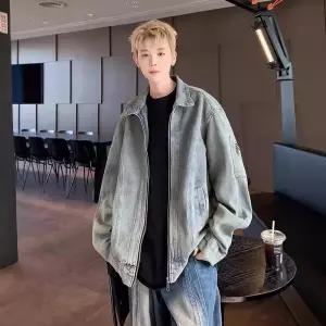 호크아이 남성용 청 데님 가을 빈티지 봄 하이웨스트 코트 워싱 룩 데일리룩 자켓 루즈핏 KUK3