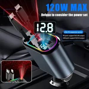 4-in-1 PD30W 차량용 고속 충전기 USB Type-C 전원 어댑터 IOS 안드로이드 폰용 지붕 별빛이 있는 개폐식