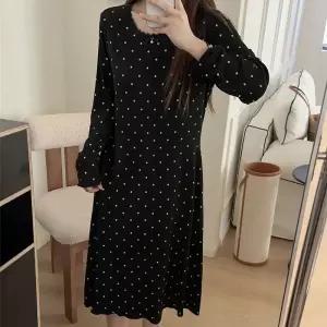 치마 롱 면 가을 MN 커플 라운드 패드 도트 슬립 잠옷세트 홈 긴팔 아우터 OOTD3