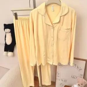 면 잠옷세트 솔리드 MN 패드 춘추 커플 실내복 세트 파자마 긴팔 대방 포함 OOTD3