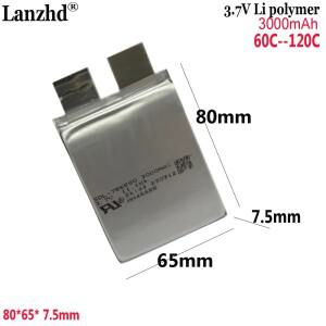 3.7V 리튬폴리머 고속 60C 120C 전기 스팟 용접기 시동 전원 공급 DIY 팩 전동 공구 756580 3000mAh