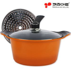 키친아트 세라믹통주물S냄비(곰솥-28cm)+찜기 중곰솥 양면코팅냄비 찜냄비 국솥