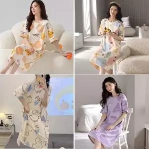 [오노마] ONM 파스텔 반팔 파자마 홈웨어 원피스 4종 수면 잠옷