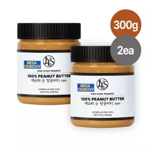 야스티 아르헨티나산 하이올레익 땅콩 100% 국내제조 순 땅콩버터 크런치 300g X 2개 무첨가 100% 피넛버터 잼