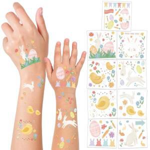타투 부활절 헤나 방수 문신, 귀여운 토끼와 병아리 파스텔 바디 스티커, 용수철 파티 선물 용품, 108 개