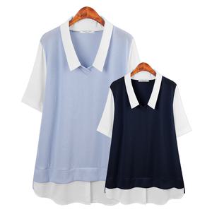 허밍퍼플 여성용 3627 R 미미 케츠 배색 빅사이즈 시원한 카라 배색 레이어드 찰랑한 여름 신상 여성의류