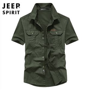 JEEP SPIRIT 남성용 여름 얇은 아웃도어 카고 반팔셔츠 대형 사이즈