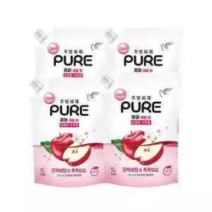 피죤 퓨어 주방세제 애플밤 리필 1L, 4개