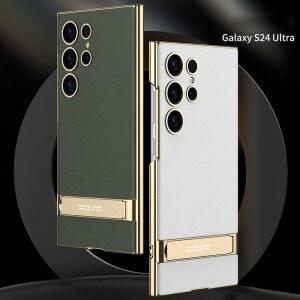 갤럭시 S24 S25 울트라 전기 도금 비건 가죽 스탠드 전화 케이스 기계식 조절 비즈 DS-JW
