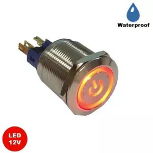 6핀 푸쉬락 방수 메탈 스위치 12V 전원LED 빨간색 ON-ON 22mm (HAS6708)