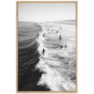 블랙 오션 페인팅 비치 웨이브 캔버스 풍경 월 아트 추상 그림 씨스케이프 서핑 포스터 사진 거실 침실용 16x24인치 프레임 없음