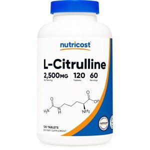 Nutricost L-Citruline 1회 제공량 2500mg, 60인분, 정제당 1250mg, 120탭 - 비-GMO 및 글루텐 프리 보충제