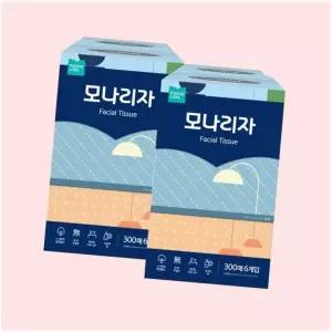 모나리자 저자극 천연펄프 미용티슈 300매 6입 2팩 총12입 곽티슈 각티슈 4384300