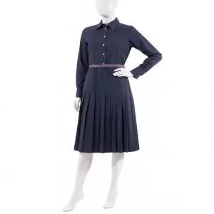 [톰브라운]THOM BROWNE 스트라이프 코튼 플란넬 미디 플리츠 바텀 벨트 드레스 FDSE89A F0351 415 823423