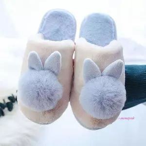 여성 래빗 블루 털신 토끼 털실내화tuv366