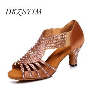 여성 라틴 스포츠 댄스화 DKZSYIM 라인스톤 댄스 슈즈 라인 살사 부드러운 밑창 파티 웨딩 샌들 하이힐