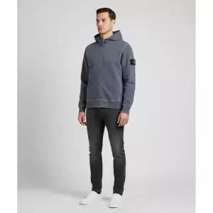 [스톤아일랜드] 와펜 패치 코튼 후드 집업 자켓 아비오 블루 152008590