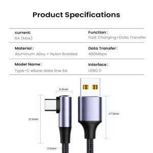 4.0 직각 와이어 90 도 데이터 케이블 100W PD 고속 충전 라인 USB A to C타입 노트북 휴대폰용