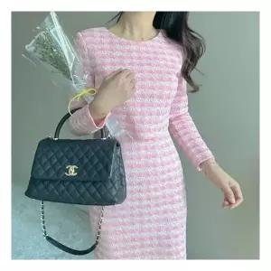 [엘린무드]비비앙 체크 볼레로 트위드 레이어드 핀턱 h라인 미디 스판 핑크 블랙 하객 연말 원피스(2col