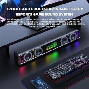 필립스호환 SPA6600 무선 USB 서브우퍼 사운드바 저지연 4개 유닛 스테레오 RGB 게이밍 강력한 스피커 (뮤