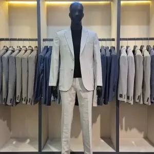 [바쏘](마산점)라이트 베이지 컬러 춘하복 린넨 스판 셋업 남성정장세트