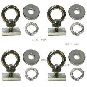 아이볼트가 있는 스테인리스 스틸 루프랙 4개를 고정하기 위한 하드웨어 키트