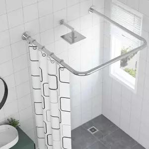 곡선봉 100cm 욕실 ㄷ자 샤워커튼봉 실버 코너