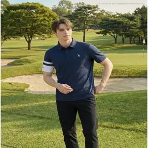 헤지스 골프 26SS [ONLINE EXCLUSIVE] 네이비 남성 소매 포인트 반팔 카라 티셔츠 HUTS6B904N5