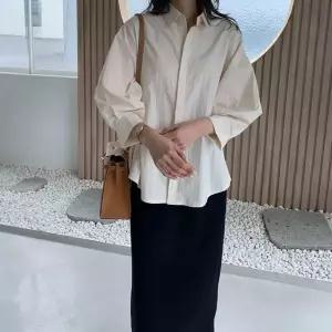 TE 퍼프소매 출근 카라넥 8부 오피스 블라우스 봄 하객룩 간절기 면혼방 40대 여성