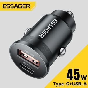 Essager 45W 미니 USB 차량용 충전기 QC 3.0 PD SCP AFC 타입 휴대폰 (아이폰, 화웨이, 삼성, 샤오미, 아이