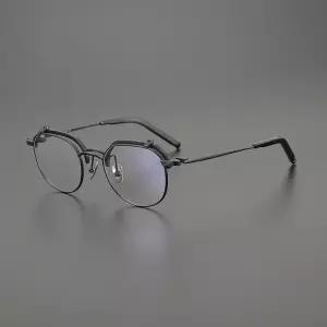 티타늄안경테 일본식 아세테이트 순수 티타늄 400T 비즈니스 타원형 안경 커버 프레임 플립