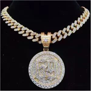 11411205 남자 목걸이 심플 캐주얼 패션 남녀 모두 착용 가능한 힙합 펜던트 13mm 쿠바 체인 아이스 아웃브