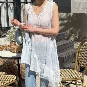 시스루 프릴 레이스 슬립 미니 원피스 캉캉 언발란스 브이넥 나시 뷔스티에 레이어드