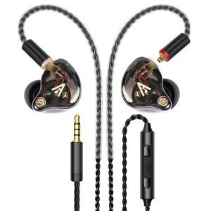 바이브 202M 유선 이어버드 - 이어 모니터 헤드폰의 하이파이 노이즈 차단 이어버드(마이크 포함) 클리어 사운드, 딥 베이스 및 컴포트 핏 게이밍 이어폰 MMCX에서 3.5mm 실버 도금 코드, 휴대용 케이스