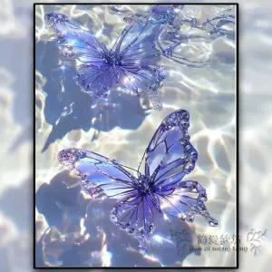 사각큐빅 네모보석십자수 반짝이는 두마리 나비 물 보라색 스퀘어 풍경 초록 특대형 구슬