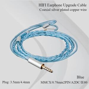 HIFI 헤드폰 업그레이드 케이블 MMCX 0.78mm2Pin A2DC IE80 블루 구리 은도금 3.5mm 4.4mm