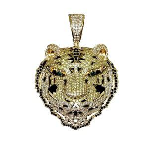 샵아이골드 남성 14 000 골드 피니시 머니 메달리온 벵골 타이거 헤드 쿠바 체인 빅 아이스 프롱 세트 마이애미 링크 초커 목걸이(타이거 펜던트 전용) 최대 18mm 체인에 맞습니다