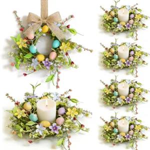 6개의 부활절 작은 양초 링 화환 미니 기둥 홀더 가정용 주방 현관 창문 벽 테이블 Cnterpieces