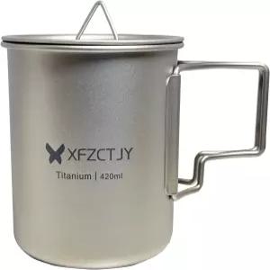 배낭여행 등산을 위한 뚜껑이 있는 접이식 손잡이가 420ml 초경량 티타늄 티컵 커피 머그잔