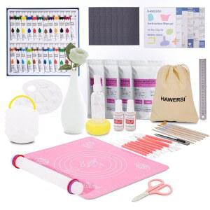 하우시 에어 드라이 클레이 키트 초보자용 도자기 66개에는 4.4Lbs 도구 페인트 브러쉬 광택 바니시 샌드 페이퍼 논스틱 롤링 핀 보관가방 크리스마스 선물이 포함되어 있습니다